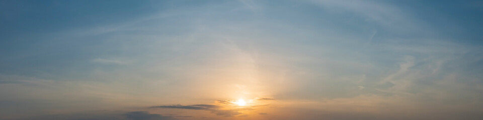 Fototapeta premium Dramatic panorama sky with cloud on sunrise and sunset time. Panoramic image.