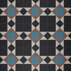 Blue, Brown, Black, and White Geometric Tile Pattern - High-Resolution Ceramic Floor Tiles for Modern and Retro Interior Design