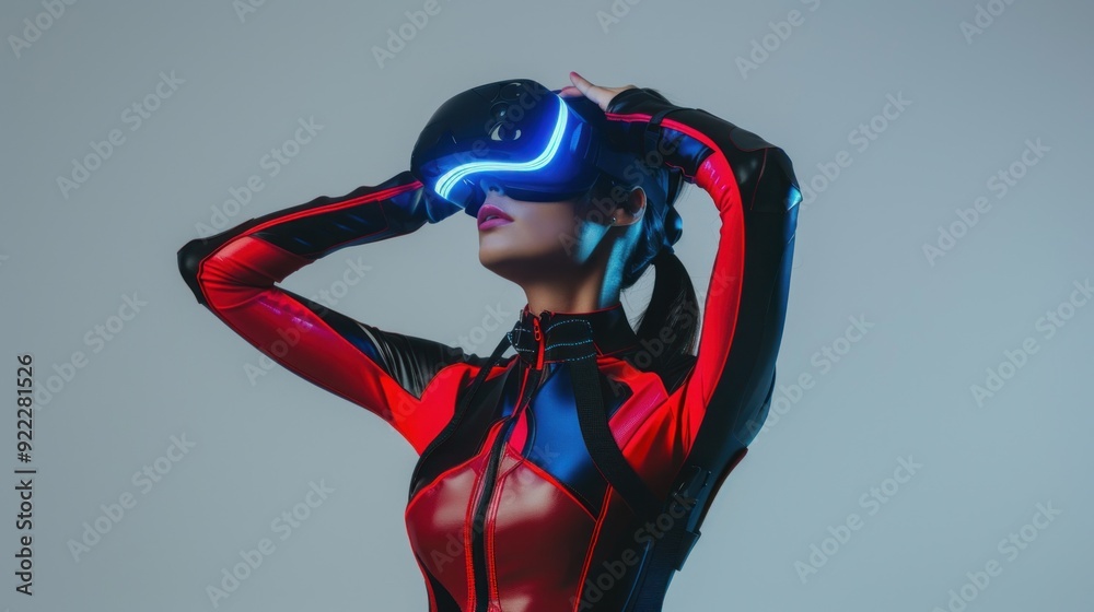 Wall mural Woman in VR Headset Exploring Virtual Worlds