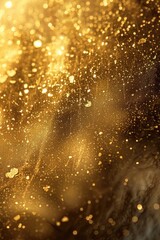 Gold blurry defocused sparkle glitter gold bokeh background wallpaper with copy space. Gold Christmas glitter design background. Magic artistic shiny golden circle bokeh.