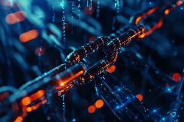 Blockchain technology concept with digital chain links
