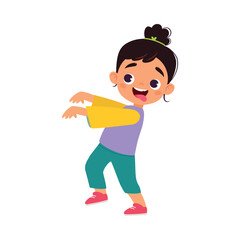 Funny Girl Kid Character Enjoy and Having Fun Vector Illustration