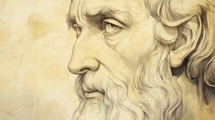 Obraz premium Biblical Illustration: A close-up of David's weathered face, filled with wisdom and the weight of his years, set against a beige background for Bible wall art.