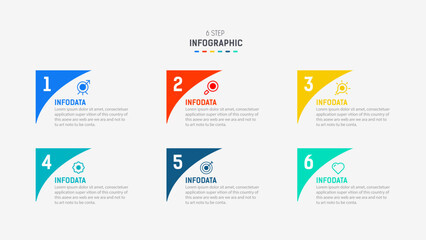 Business  infographics design for Six Step, option, parts or process. Infographic 6 element design template for presentation.  process diagram, step banner, flow chart, 6 option template.