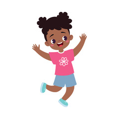 Funny Girl Kid Character Enjoy and Having Fun Vector Illustration