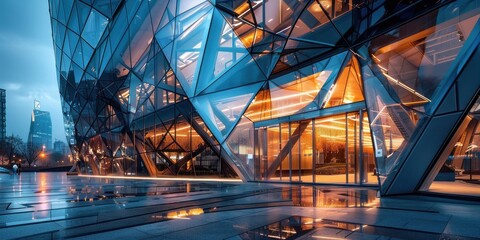 Fototapeta premium A large building with a glass facade and a large entrance