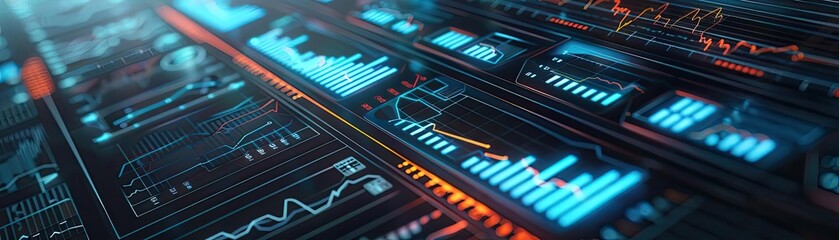 Futuristic data visualization with vibrant colors, showcasing digital graphs and analytics for technological innovation.
