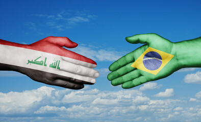 Brazil and Iraq country handshaking with flags, consensus concept international co-operation illustration