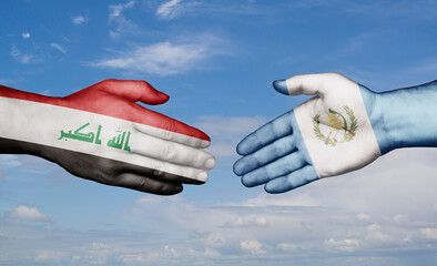 Guatemala and Iraq country handshaking with flags, consensus concept international co-operation illustration