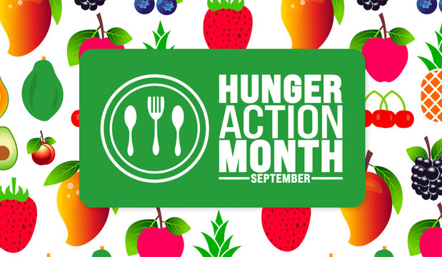 Hunger Action Month is observed every year in September. Holiday concept. Template for background, banner, card, poster, placard, design template with unique shapes with standard color.