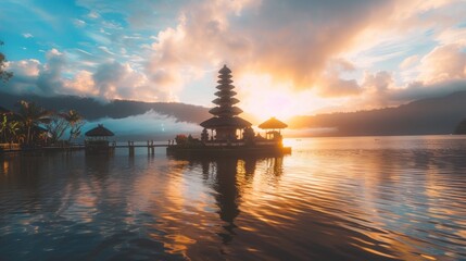 Sunrise Over Ulun Danu Bratan Temple in Bali