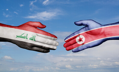 North Korea and Iraq country handshaking with flags, consensus concept international co-operation illustration