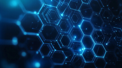 Abstract blue technology background with a hexagon pattern for a digital network, a futuristic and dynamic element design
