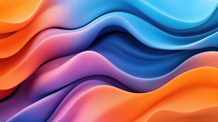 Obraz premium Abstract colorful wave-like patterns in shades of blue, purple, pink, and orange, creating a smooth and flowing texture.