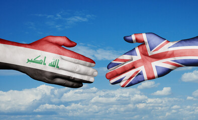 United Kingdom and Iraq country handshaking with flags, consensus concept international co-operation illustration