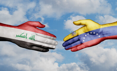 Venezuela and Iraq country handshaking with flags, consensus concept international co-operation illustration