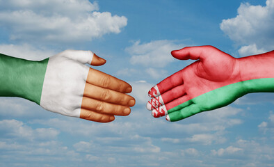 Belarus and Ireland country handshaking with flags, consensus concept international co-operation illustration