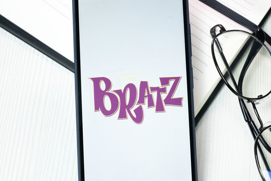 New York, USA - 10 August 2024: Bratz Logo on Phone Screen, Company Icon on Display