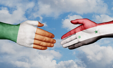 Syria and Ireland country handshaking with flags, consensus concept international co-operation illustration