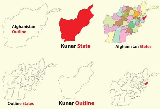 Kunar map vector of Afghanistan, Kunar line map, Kunar with city map, Kunar outline map