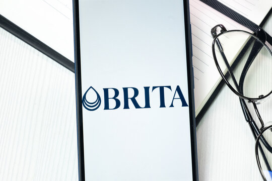 New York, USA - 10 August 2024: BRITA Logo on Phone Screen, Company Icon on Display