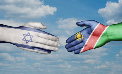 Namibia and Israel country handshaking with flags, consensus concept international co-operation illustration