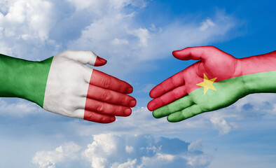 Burkina Faso and Italy country handshaking with flags, consensus concept international co-operation illustration