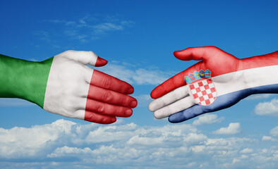 Croatia and Italy country handshaking with flags, consensus concept international co-operation illustration