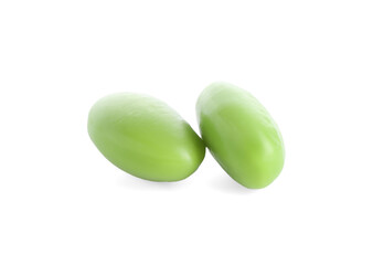 Raw green edamame soybeans isolated on white