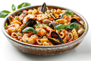 Fototapeta premium An Italian seafood pasta dish with mussels, clams, and shrimp