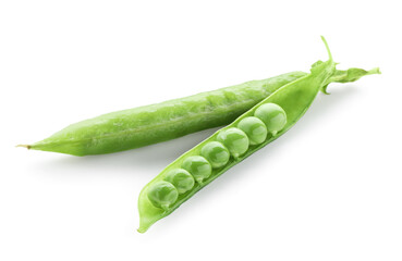 Green fresh peas and pods isolated on white
