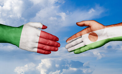 Niger and Italy country handshaking with flags, consensus concept international co-operation illustration