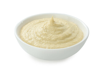 Delicious hummus in bowl isolated on white