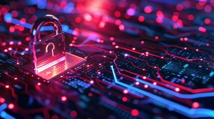 A digital lock on a circuit board background, symbolizing cybersecurity and data protection.