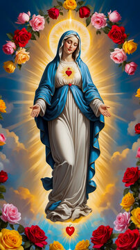 Our Lady of the Roses: Blessed Virgin Mary with Her Sacred and Immaculate Heart.