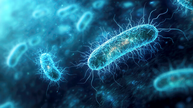 Vibrios often found in saltwater, causing infections like cholera and foodborne illnesses from contaminated seafood. Illustration