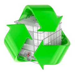 Recycle symbol with intermediate bulk. 3D rendering isolated on transparent background