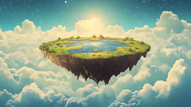 Flat earth, myths and legends. Discworld, a parallel universe, illustration, conspiracy theory