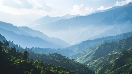 The picturesque hills of Himachal Pradesh, with plenty of copy space on the right.