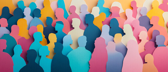 Abstract Paper Silhouette Illustration of Diverse Crowd People Group, Abstract Paper Silhouette Illustration of Diverse Crowd People G