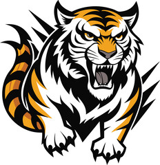 Intense Angry Tiger Vector Silhouette - Black Art Design, Discover a striking black vector silhouette of an angry tiger, capturing the fierce and powerful nature of this majestic predator. 