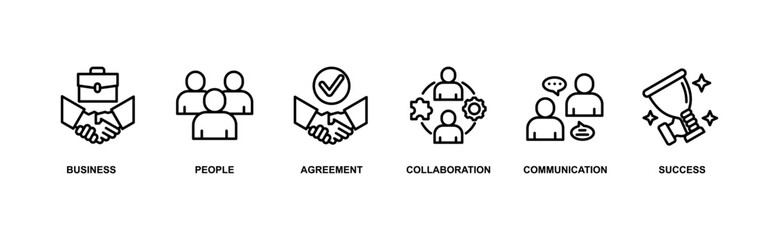 Business people banner web icon set vector illustration concept with icon of business, people, agreement, collaboration, communication and success icons symbol live stroke and easy to edit