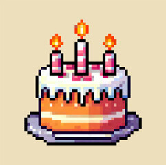 Birthday cake and candle in pixel art