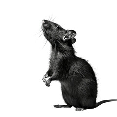 Isolated Black Roof Rat Standing Upright with Tail Curled.