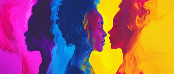 Obraz premium Abstract Colorful Portrait of Three Women in Profile