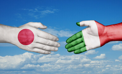 Italy and Japan country handshaking with flags, consensus concept international co-operation illustration