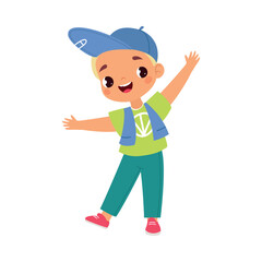 Funny Boy Kid Character Enjoy and Having Fun Vector Illustration