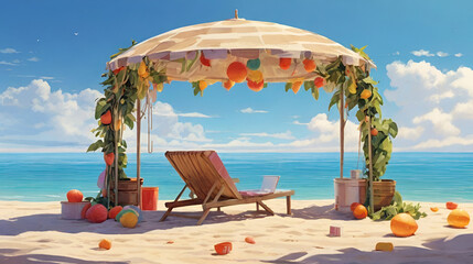 beach chairs and umbrellas on the beach