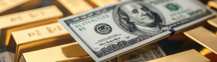 Hundreddollar bill and gold bars, assets and wealth