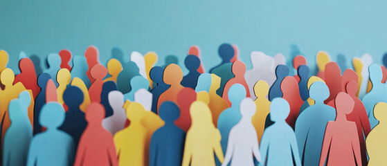 Colorful Paper Cutout People Crowd  Unity Diversity Concept